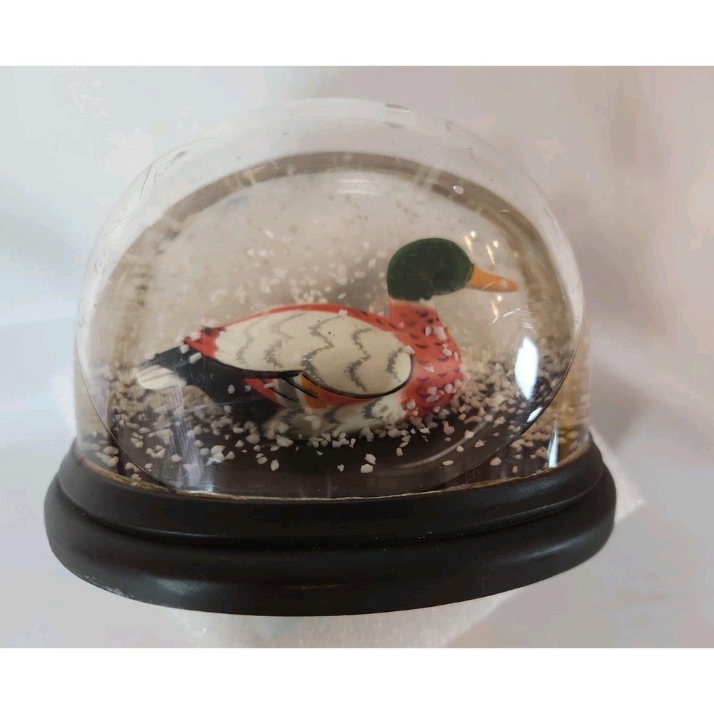 Vintage 1984 Enesco Mallard Duck Decoy Snow Globe Hong Kong Cabin Hunting Decor